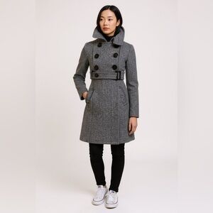 Soia Kyo Ukraine Wool Blend Black & White Herringbone Double Breasted Coat Large